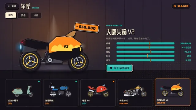 车库展厅，用赢来的钱买摩托和装备。