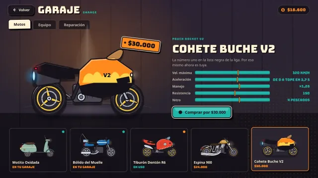 La sala de exposición del garaje, donde gastas tus ganancias en motos y equipo.